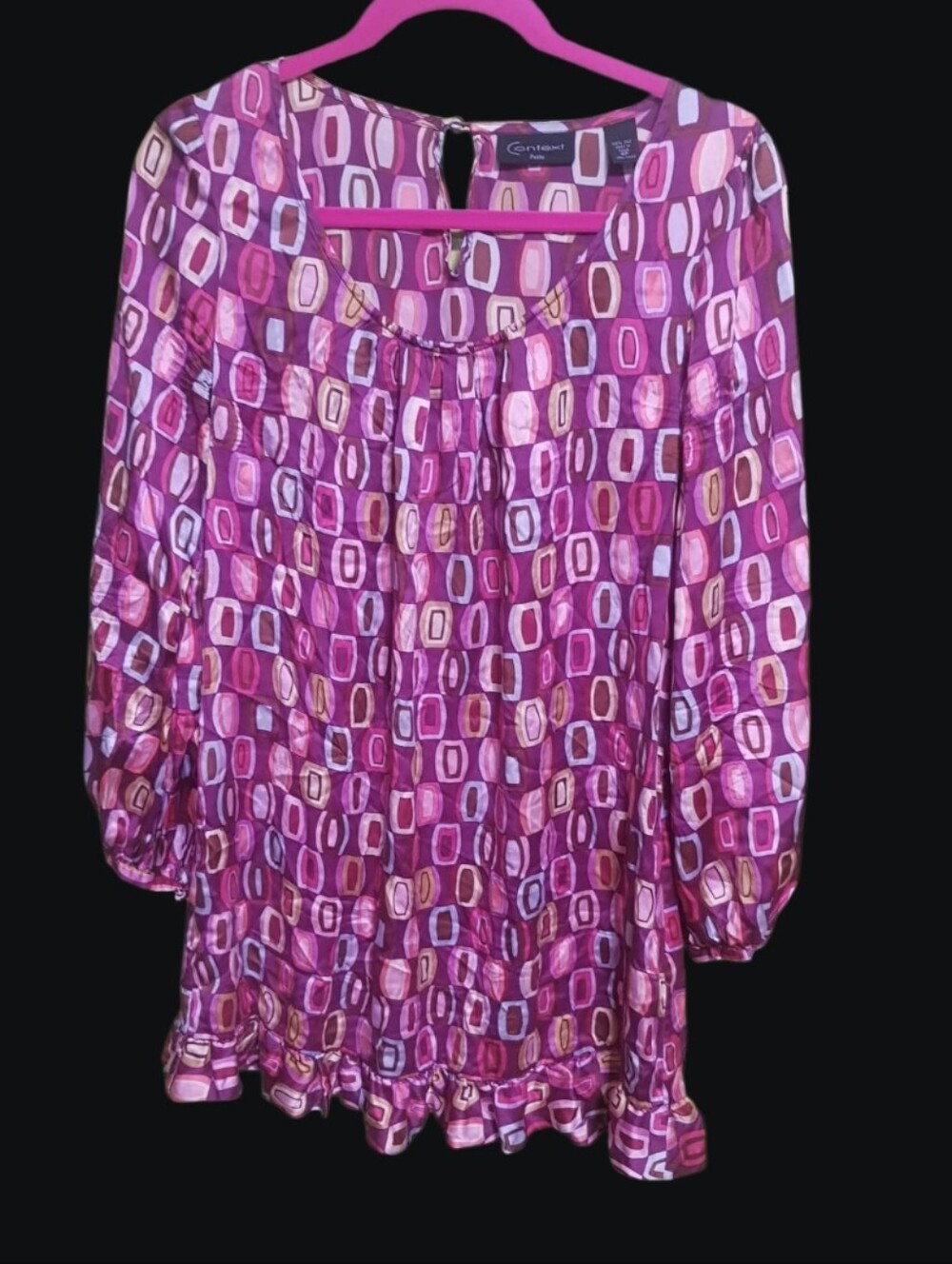 Cartise Pink Geometric Peasant Blouse